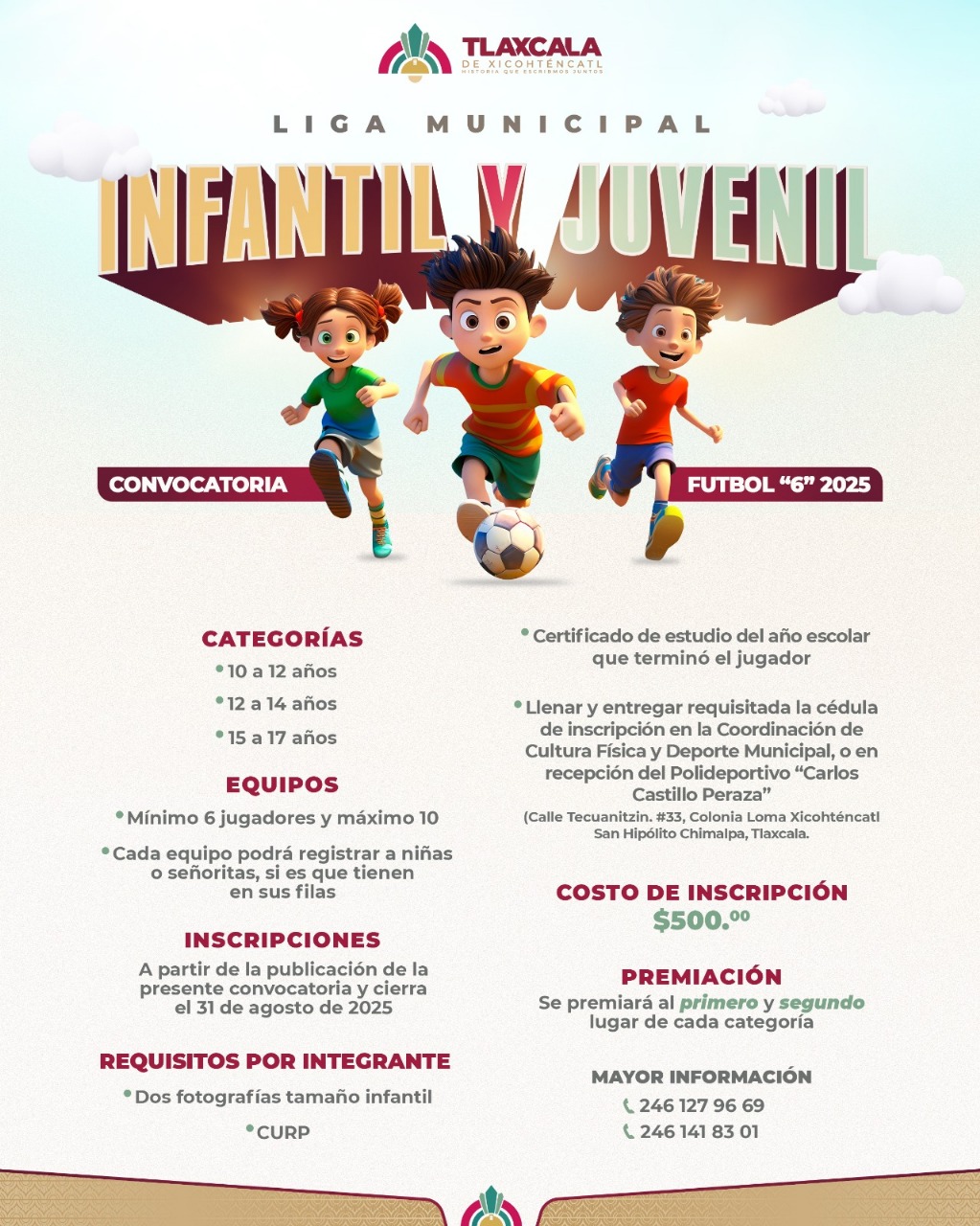 Abre gobierno municipal de Tlaxcala convocatoria para crear la Liga Infantil y Juvenil de Futbol 6